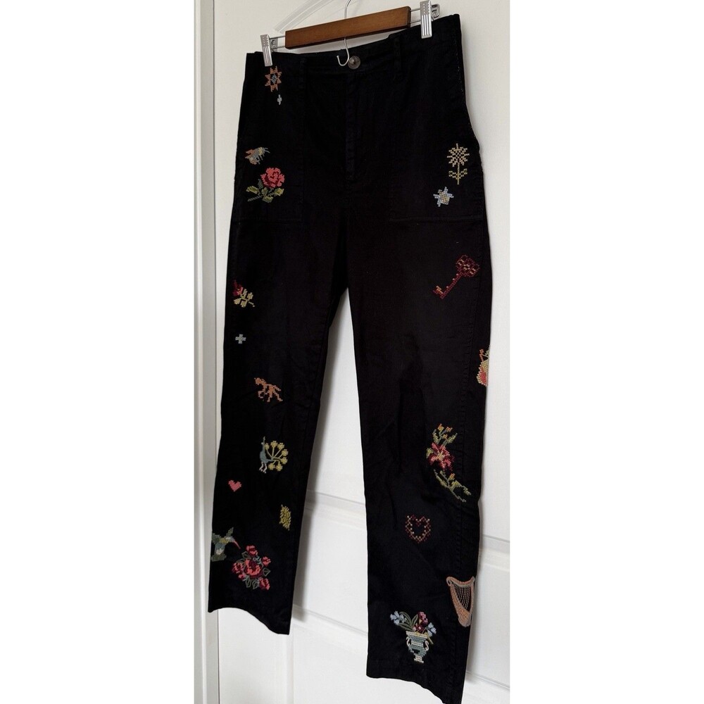 Johnny Was Workshop Womens Pants Size 12 Black Embroidered Boho Straight Leg - Picture 3 of 14